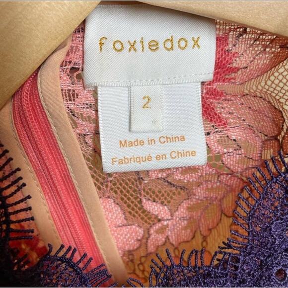 Foxiedox Sadie Dress Lace Midi Short Sleeve Floral 2 Pink Burgundy - Picture 6 of 12